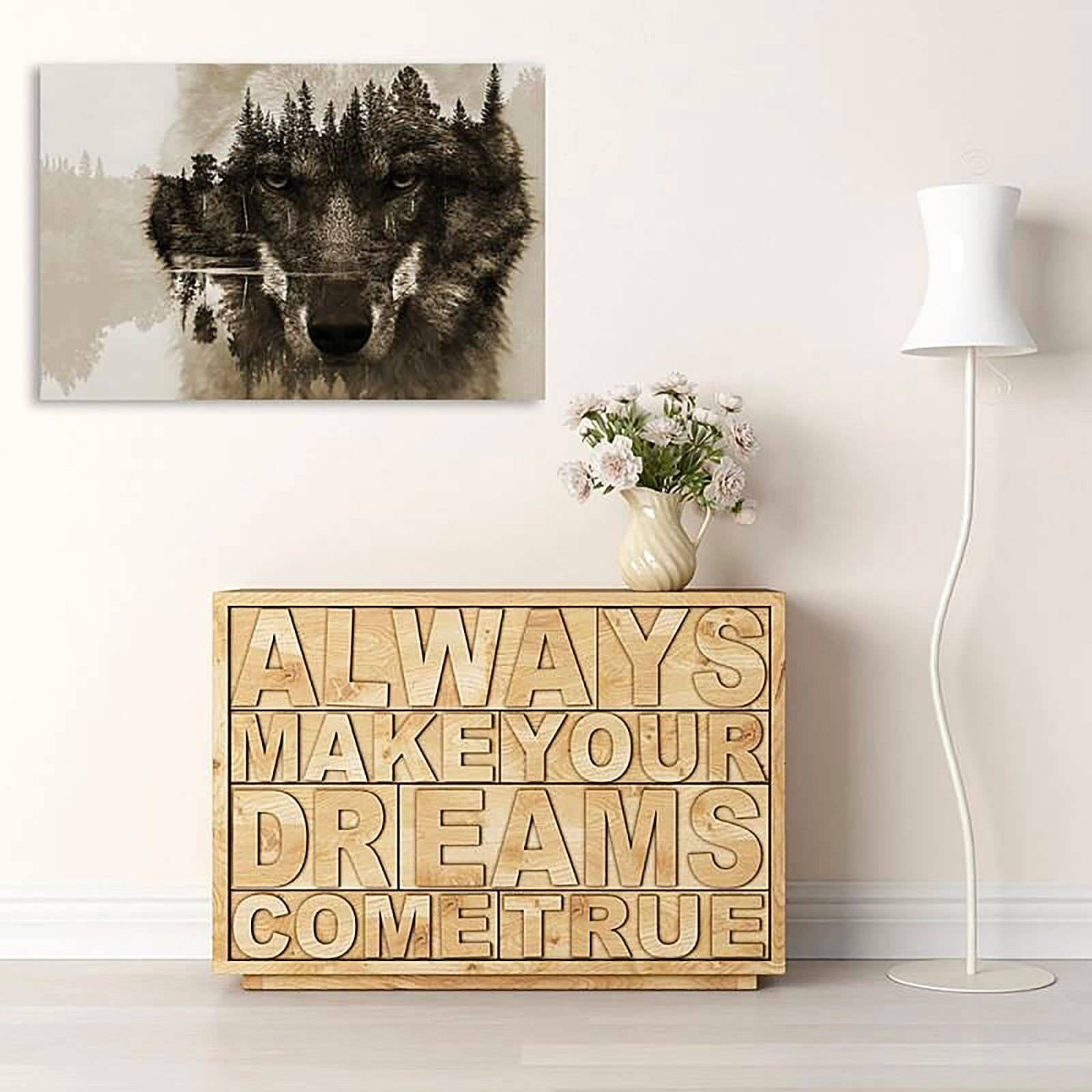 Tableau bois loup sur un fond de forêt - brun - 80 x 60 cm - 4