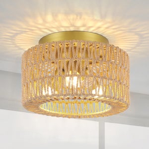 Lot De 3 Abat-jour En Rotin Tressé Main - Style Bohème Petit Modèle E27 - Pour Salon, Salle à Manger