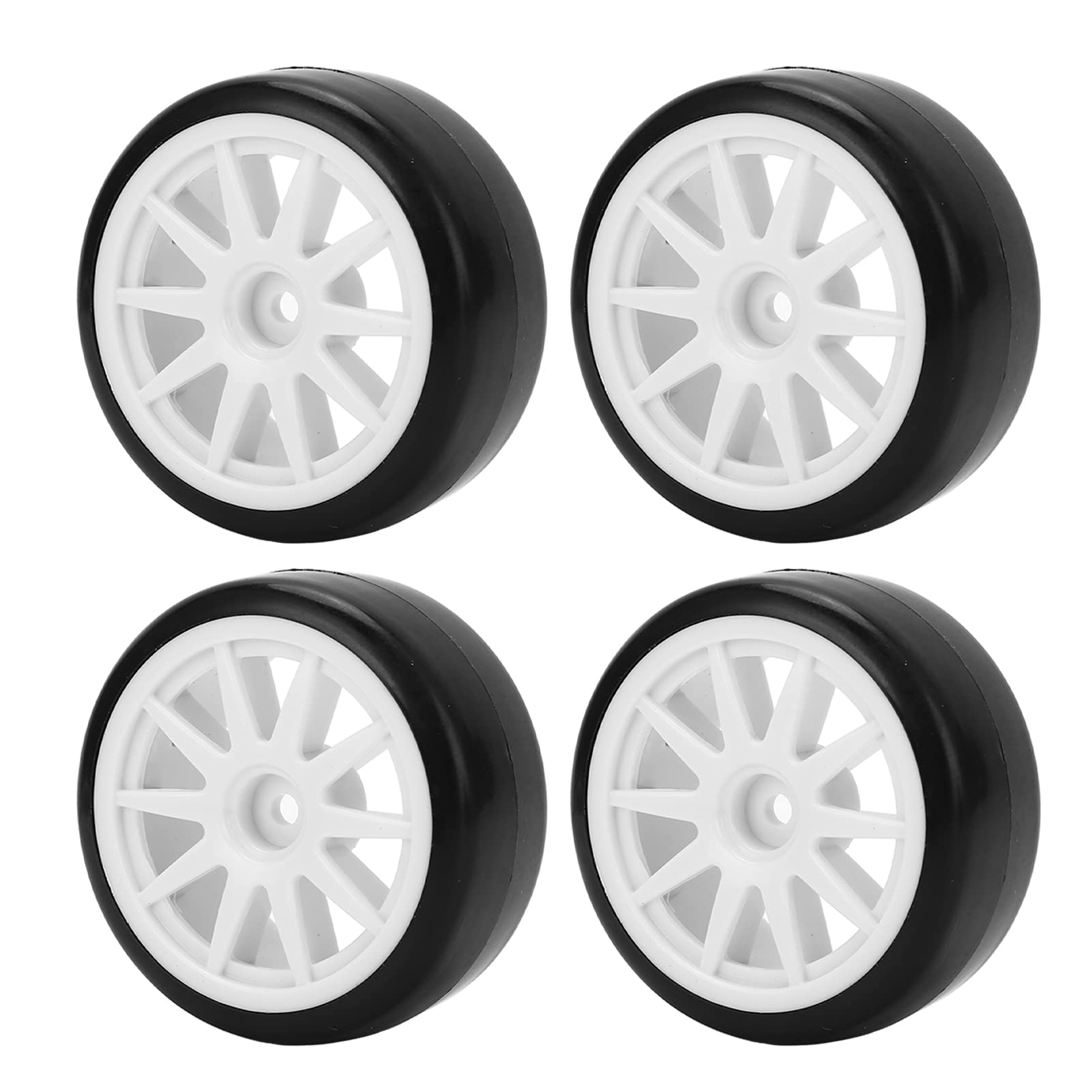 Lot de 4 pneus et jantes de voiture RC Drift en plastique dur 26 mm Vert 12 mm Hex pour modèle 1/10e