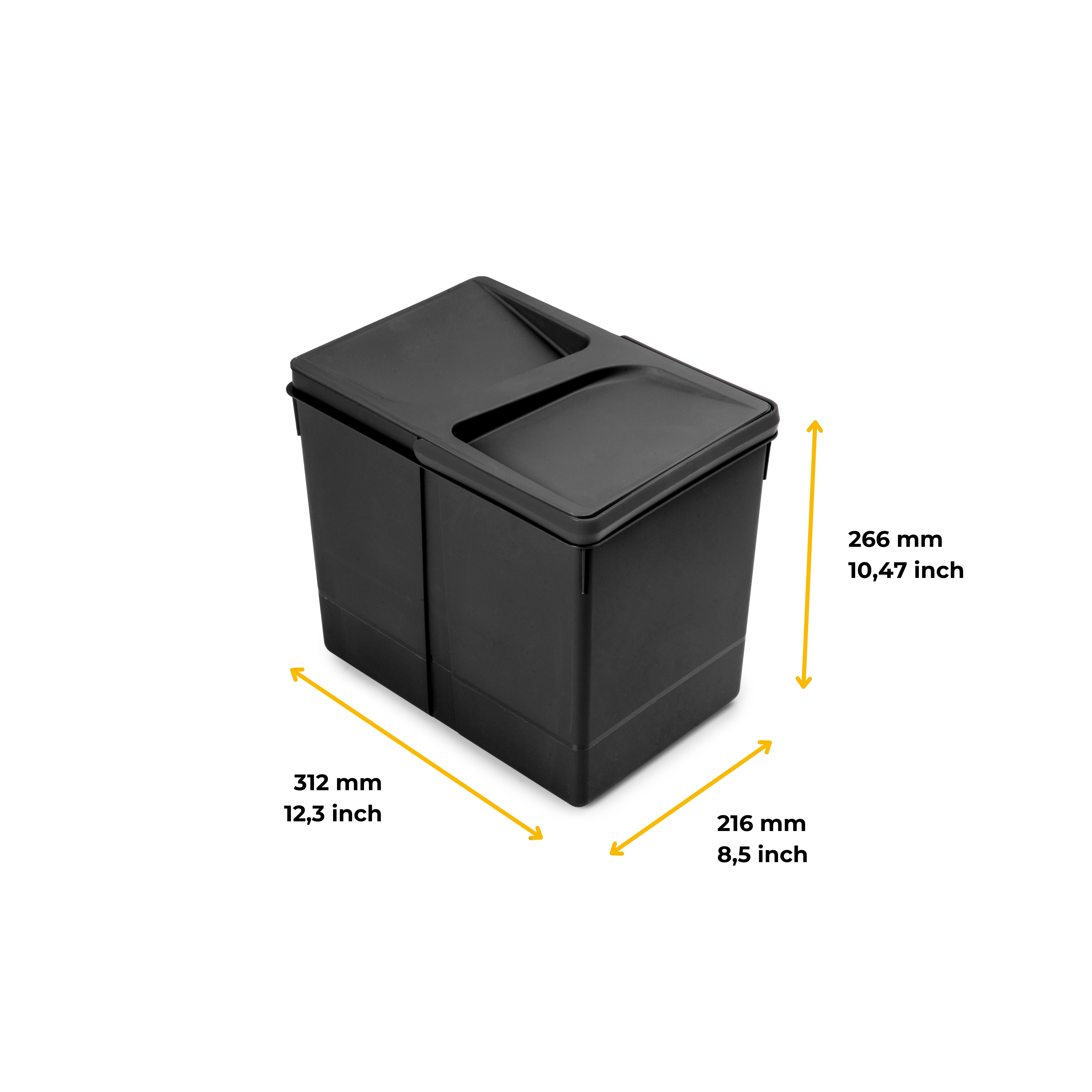 Emuca Kit de bacs de tri sélectif pour tiroirs de cuisine Recycle hauteur 266mm, 1x15litres, Plastique, Noir - 6