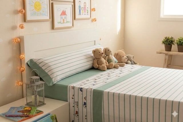 JUEGO DE SÁBANAS INFANTIL GAMBERRITOS KIDS 7640 CAMA DE 90, COLOR VERDE
