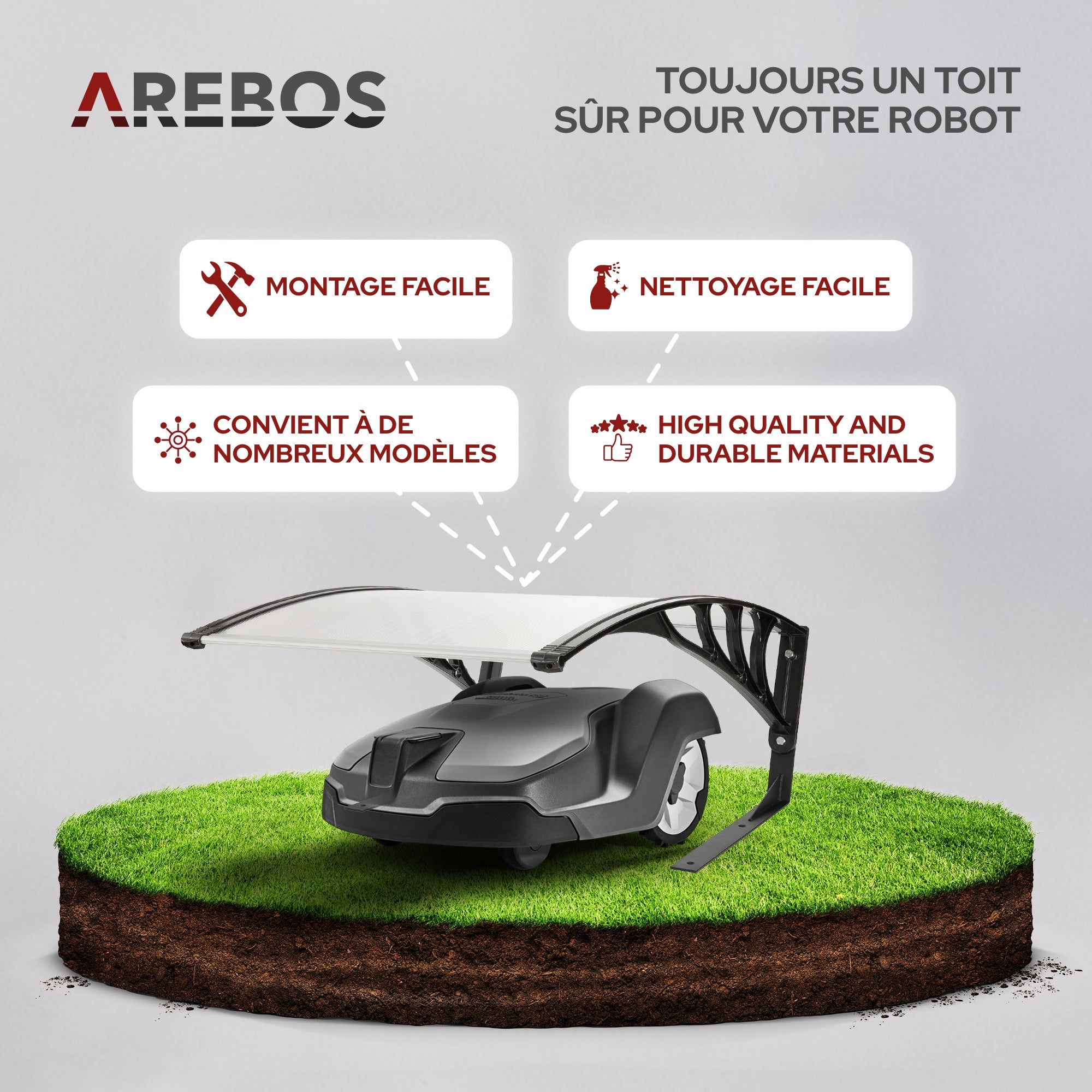 AREBOS Garage de tondeuse robot Abri pour Robot Taille 102 x 79 x 46 cm Résistant aux intempéries + protection UV - 2