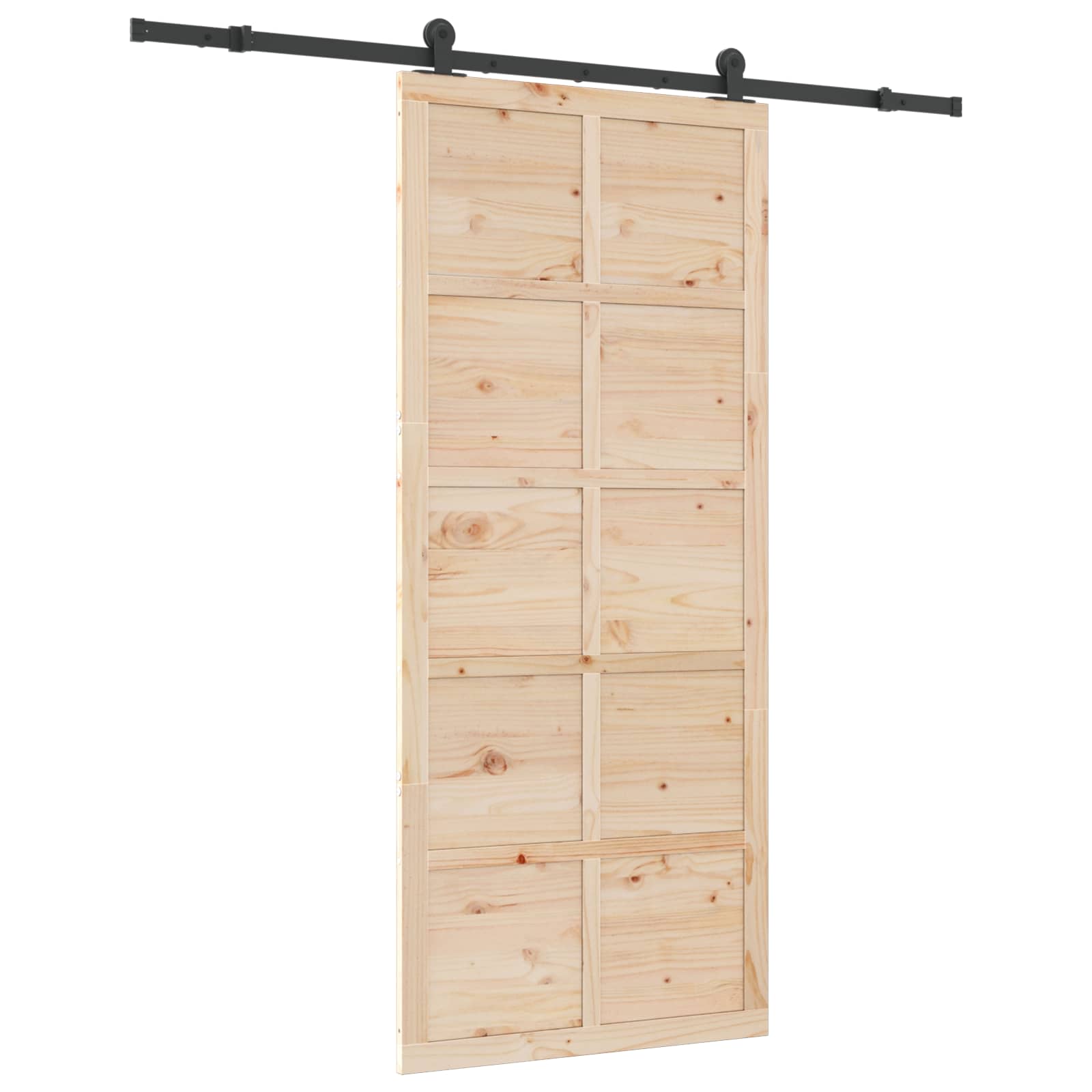 Porte coulissante avec kit de rail - Bois de pin massif - Naturel ...