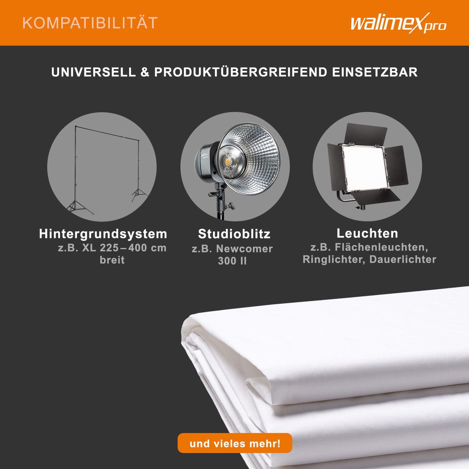 Fond en tissu 2,85 x 6 m blanc, fond photo en polyester 120 g/m², fond en tissu avec tunnel pour système d'arrière-plan, fond idéal… Walimex pro - 8