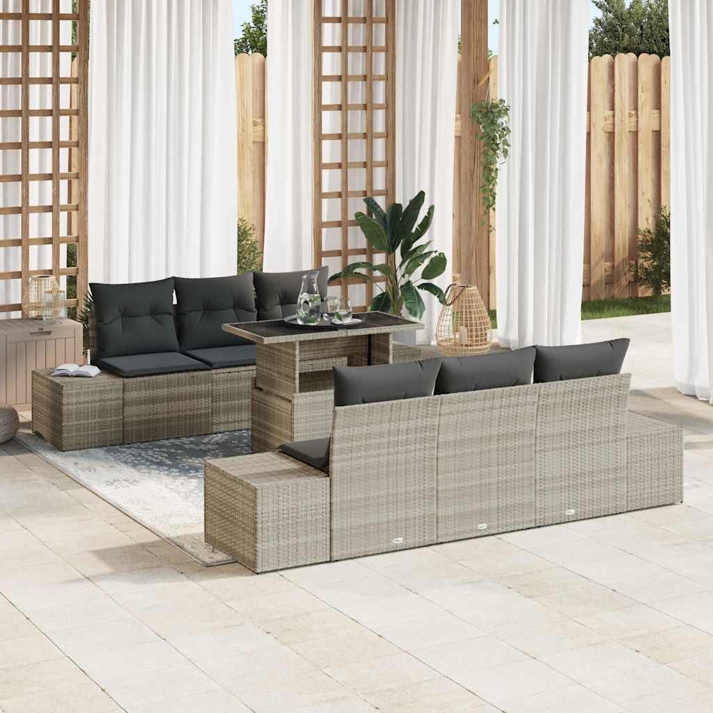 Conjunto de Sofá de Jardín Set de 7 Beige Ratán PE Mesa Exterior V0487 ...