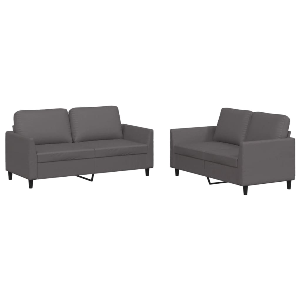 Juego de sofás con cojines 2 piezas | sofá de salón | sofá de descanso cuero sintético gris cfw28309
