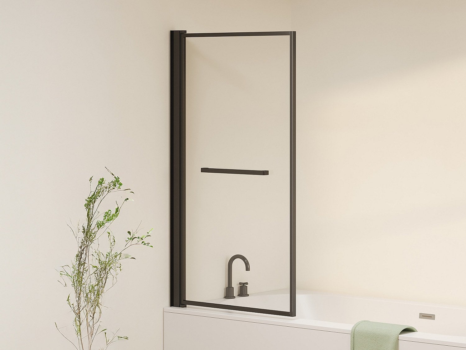 Przesuwno-podnoszona ścianka prysznicowa do wanny z uchwytem na ręcznik – czarny mat – 80 x 140 cm – VESLIRA