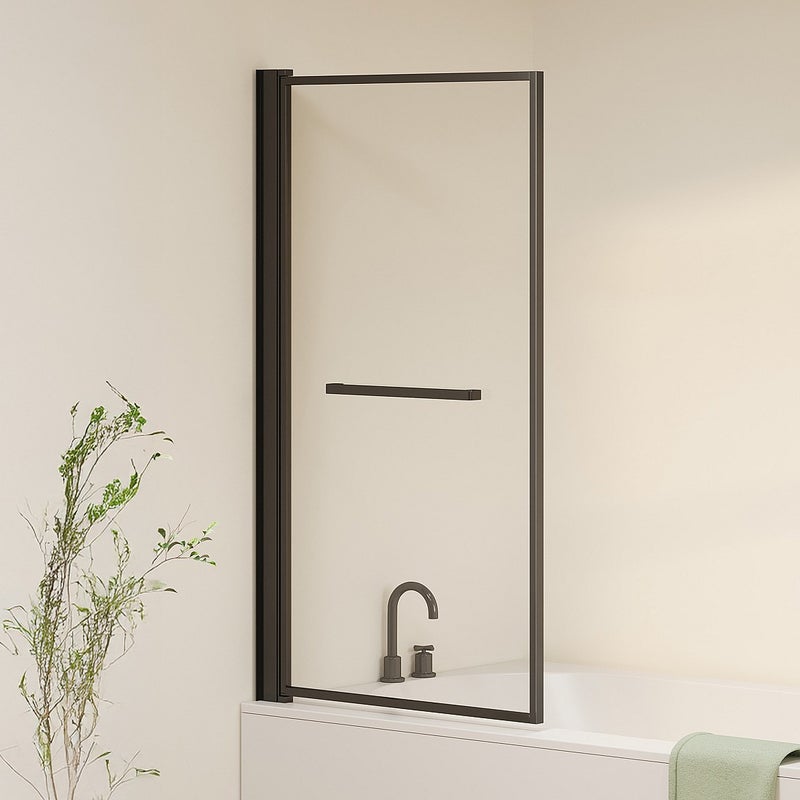 Przesuwno-podnoszona ścianka prysznicowa do wanny z uchwytem na ręcznik – czarny mat – 80 x 140 cm – VESLIRA