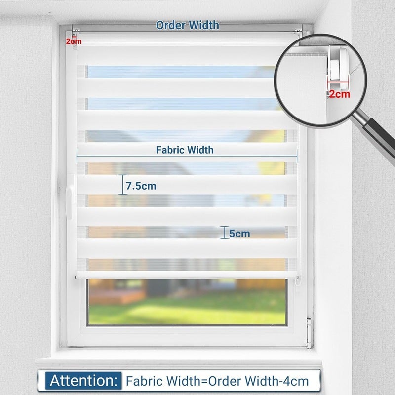 Store Enrouleur Jour Nuit sans Perçage, Installation Facile par Clips, Rideau Occultant et Translucide pour Fenêtre ou Porte, Blanc, 35l x 150L cm - 4