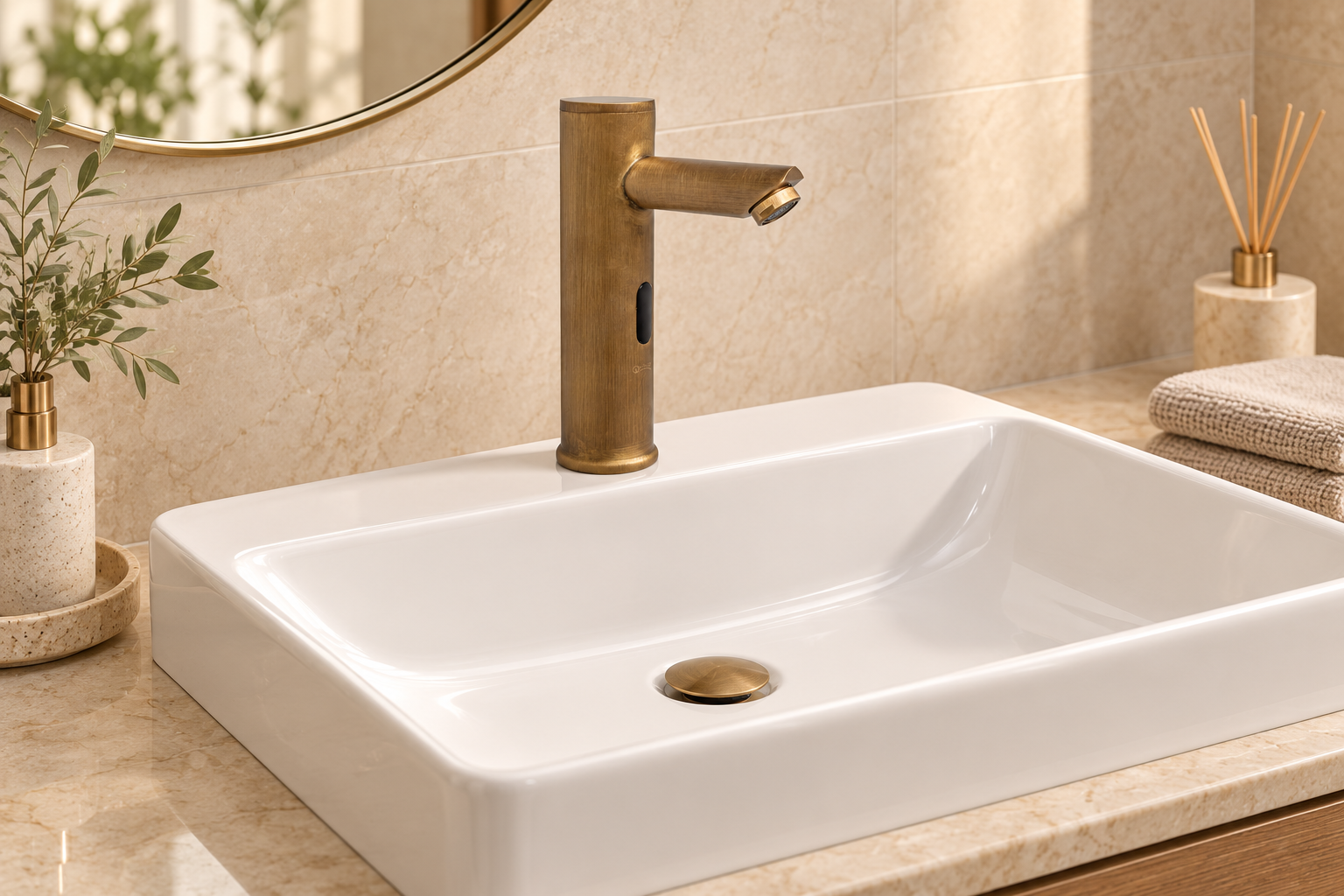 Baterie lavoar cu senzor fara mixer bronz antichizat TRENDY S