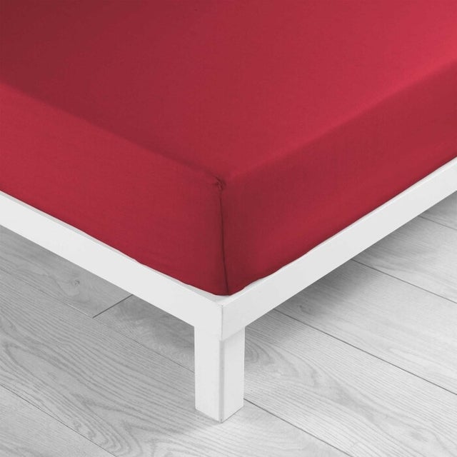 Drap housse 1 personne 90 x 190 cm uni 57 fils lina Marsala