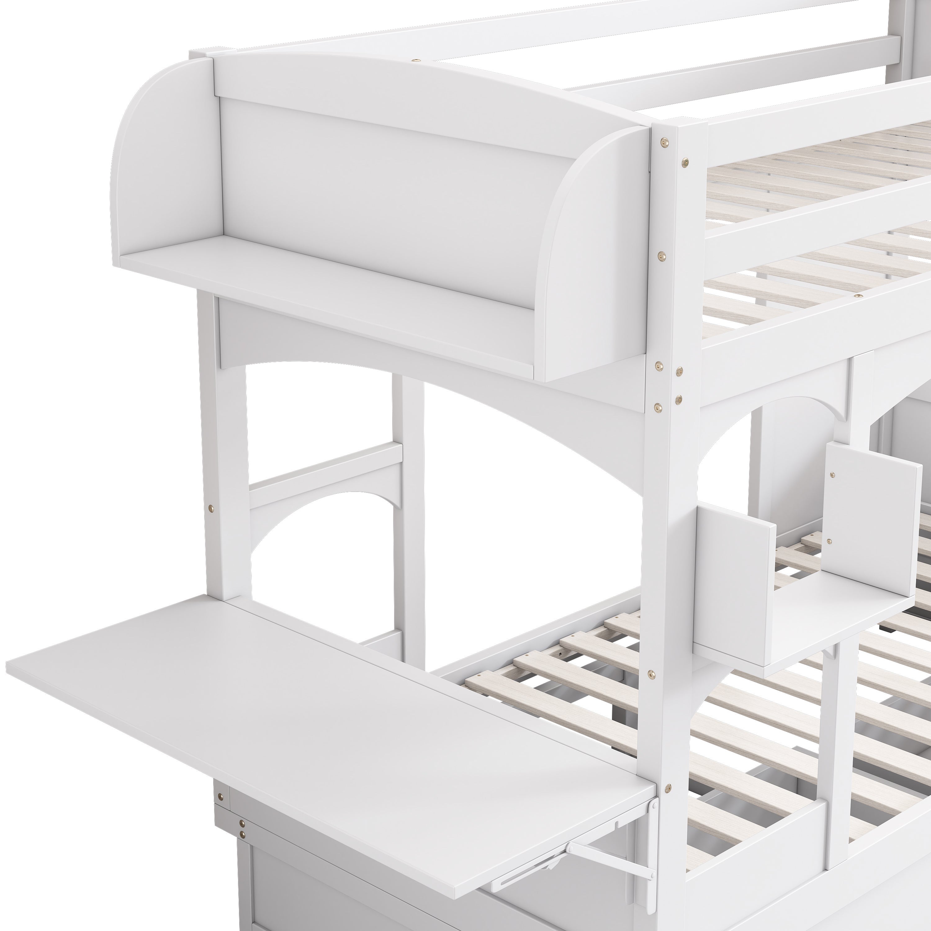 Lit superposé enfant multifonction 90x200 cm avec bureau rabattable et étagère,Échelle,2 tiroirs de rangement,blanc(sans matelas) - 6