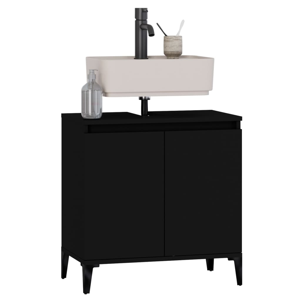 Maison Exclusive - Mobile Lavabo Nero 58x33x60 cm in Legno Multistrato - 4