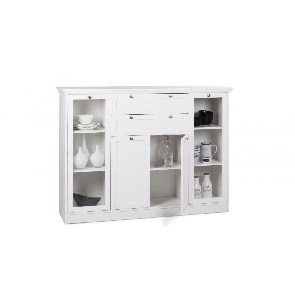 Buffet mobile avec vitrine 4 portes 2 tiroirs blanc 160x40xh.120cm - 3