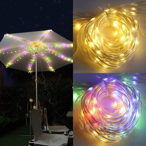 Guirlande Lumineuse Solaire 104 LED Pour Parasol De Terrasse - 8 Modes, Étanche Avec Télécommande, Lumière Chaude