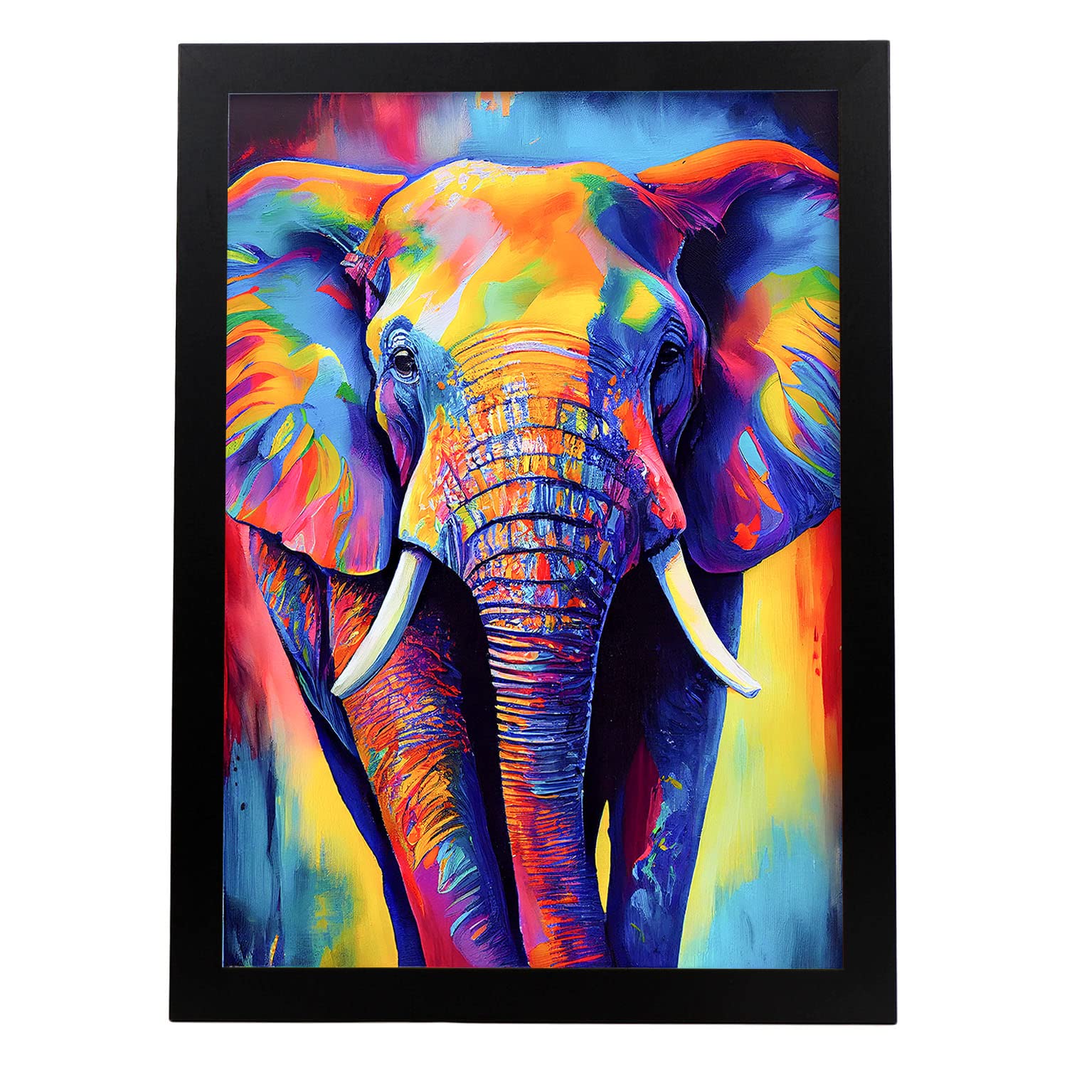 Nacnic poster de elefante estilo retrato coloridas ilustraciones de animales en acuarela impresiones artísticas modelo 2 a3 con marco negro