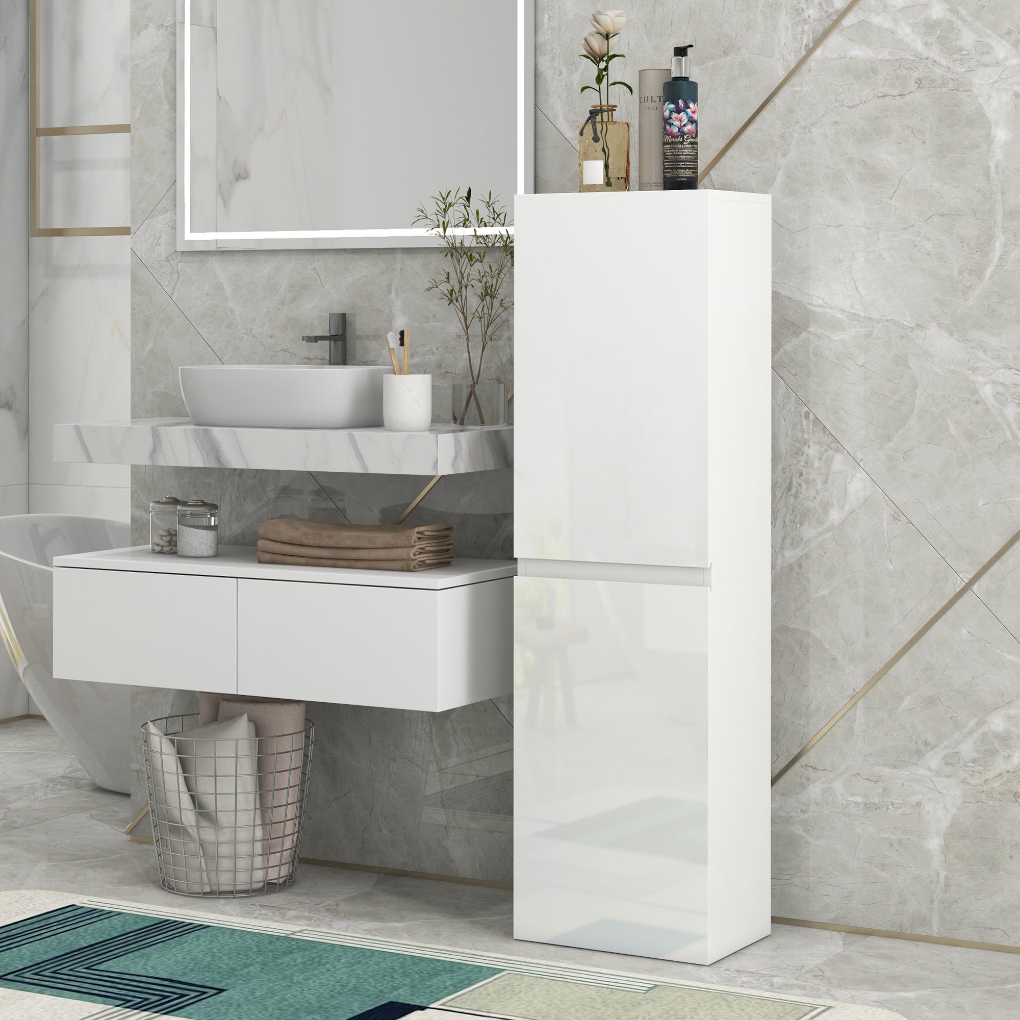 Colonne salle de bain aggloméré blanc laqué kleankin - 2