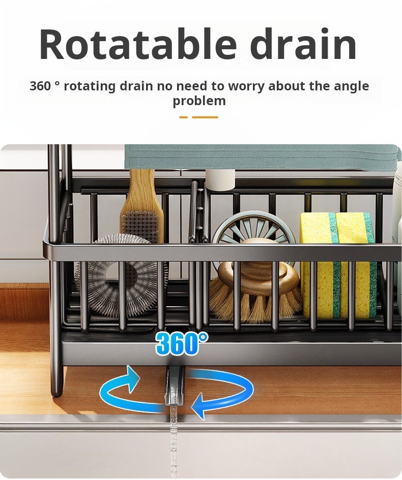 Organizador de fregadero, organizador de cocina de acero inoxidable con bandeja de drenaje extraíble, divisores extraíbles,colgador de paños de cocina - 4