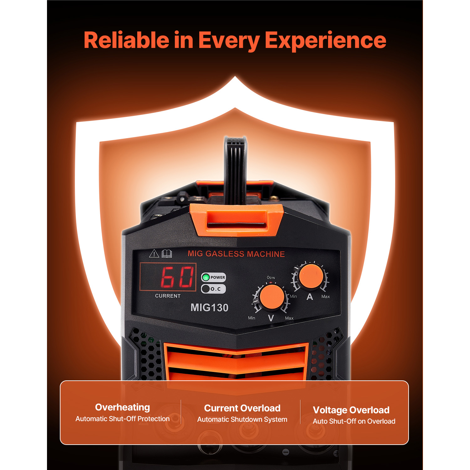 Saldatore MIG,SucceBuy macchina saldante MIG sinergica 130 A,saldatore a nucleo flusso senza gas,saldatore MIG inverter IGBT con display digitale - 9