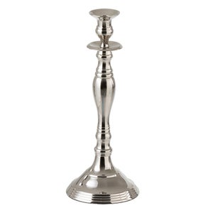 Portacandele In Alluminio Argento Per Candela Lunga 40 Cm - Design Industriale Minimalista - Base Rotonda, Stabile, Diametro Max 2 Cm