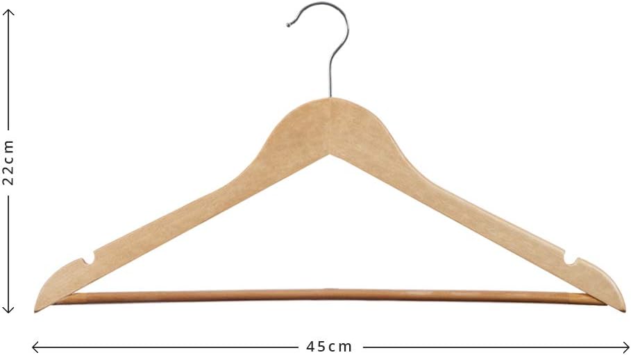 CASA COM-FORT | Pacote com 10 cabides de madeira antiderrapantes | Cor Natural | Design fino e elegante | Madeira maciça - 2