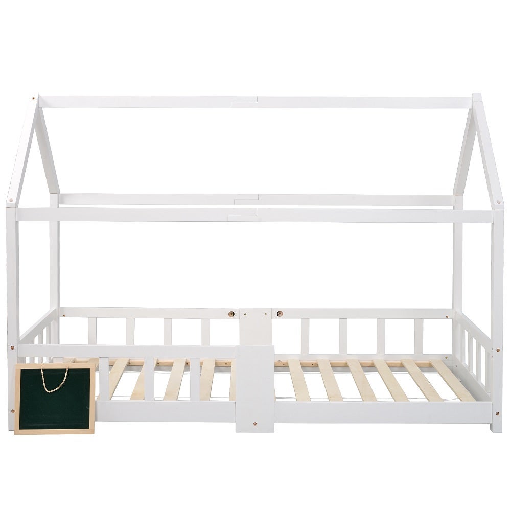 Lit cabane Lit d'enfant Lit de maison 90 x 200 cm Protection antichute en bois de pin Blanc sans matelas - 5