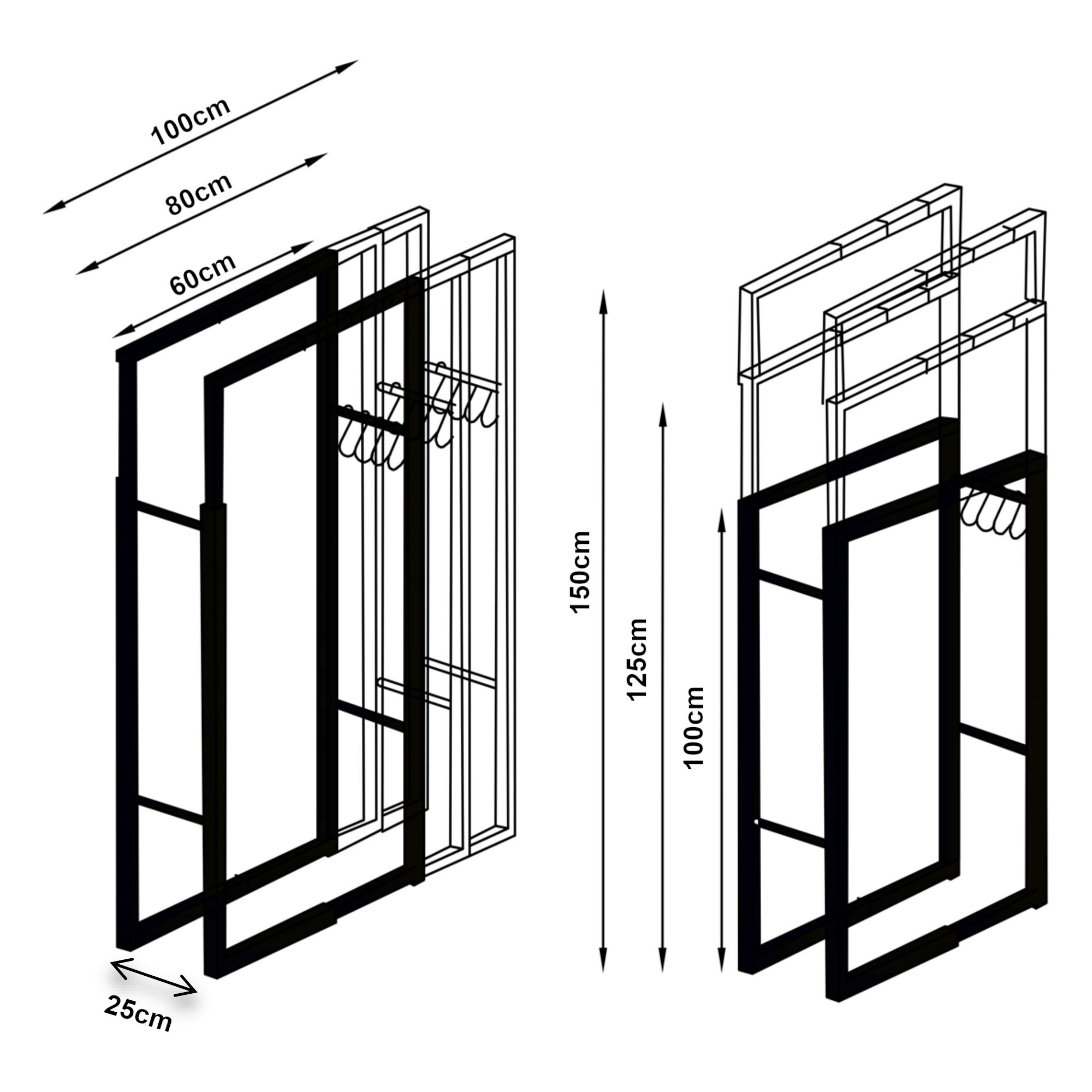 Range-bûches Kasan acier largeur 60 - 100 cm noir [en.casa] - 3