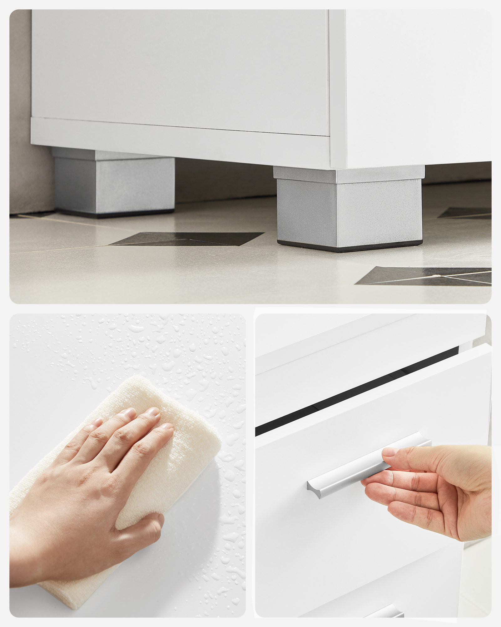 Meuble Sous Lavabo, 3 Grands Tiroirs, 2 Compartiments Derrière Porte, 70 x 30 x 64 Cm, Blanc - 6