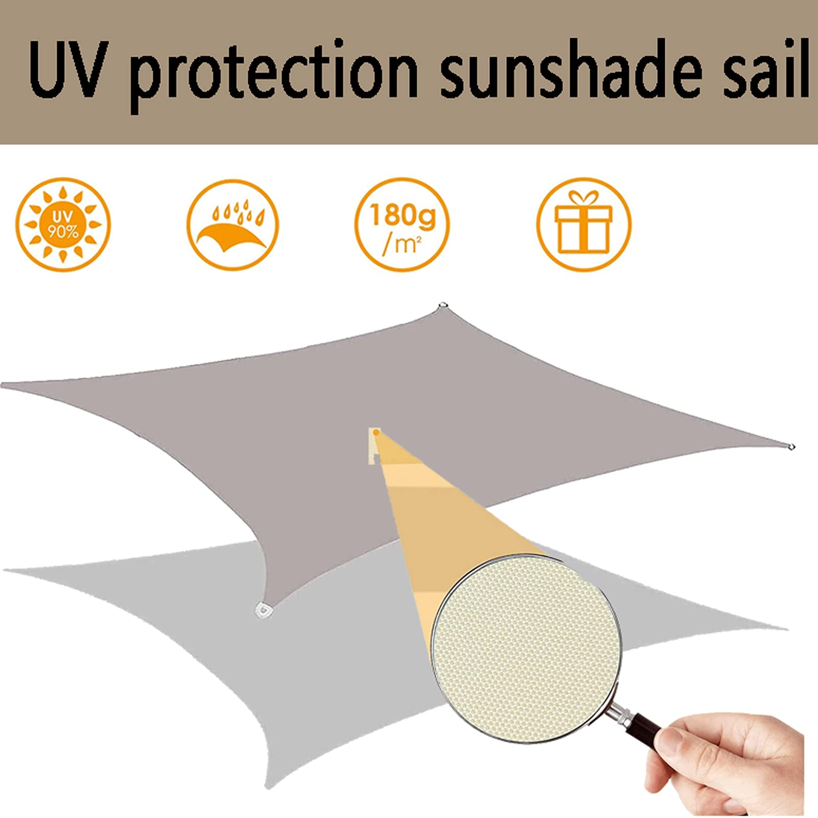 Voile de parasol à quatre coins, imperméable, tissu anti-UV, adapté à la cour, au jardin, à la terrasse, à l'extérieur, kaki - 5