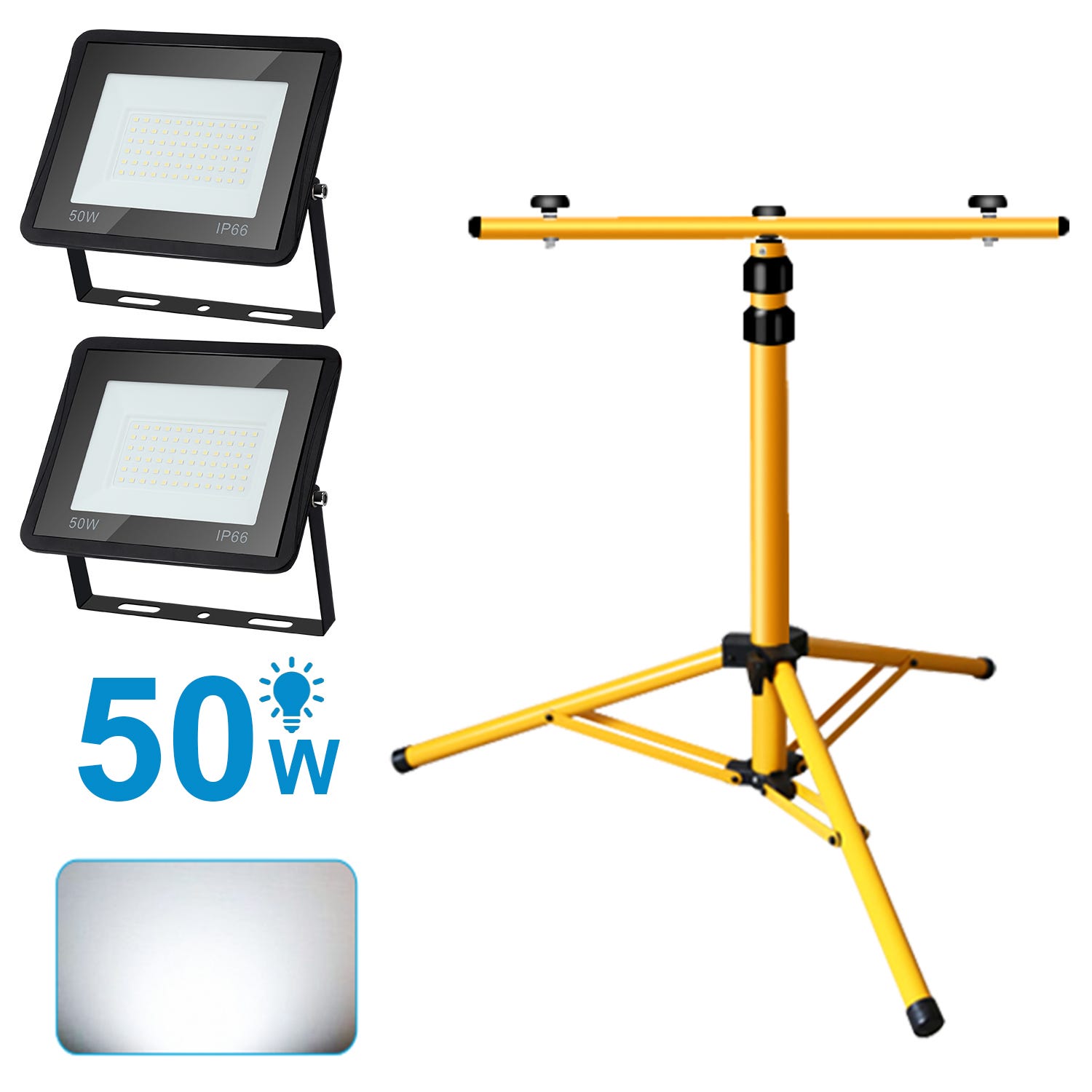 Treppiede Per Faretto Da Cantiere EINFEBEN | Regolabile In Altezza 80-160 Cm, Acciaio, Giallo, IP65 - Foto 9