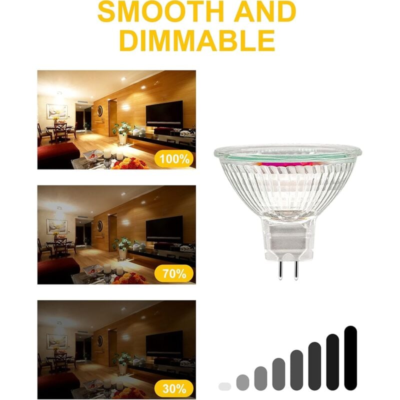 Ampoules halogènes MR16 12V - Pack de 6, 20W, blanc chaud 2700K, dimmables, idéal pour plafonnier, éclairage précis et économique - 3