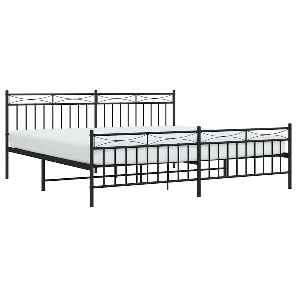 Estructura de cama sin colchón con estribo, de metal negro, para dormitorio, 193 × 203 cm - 4