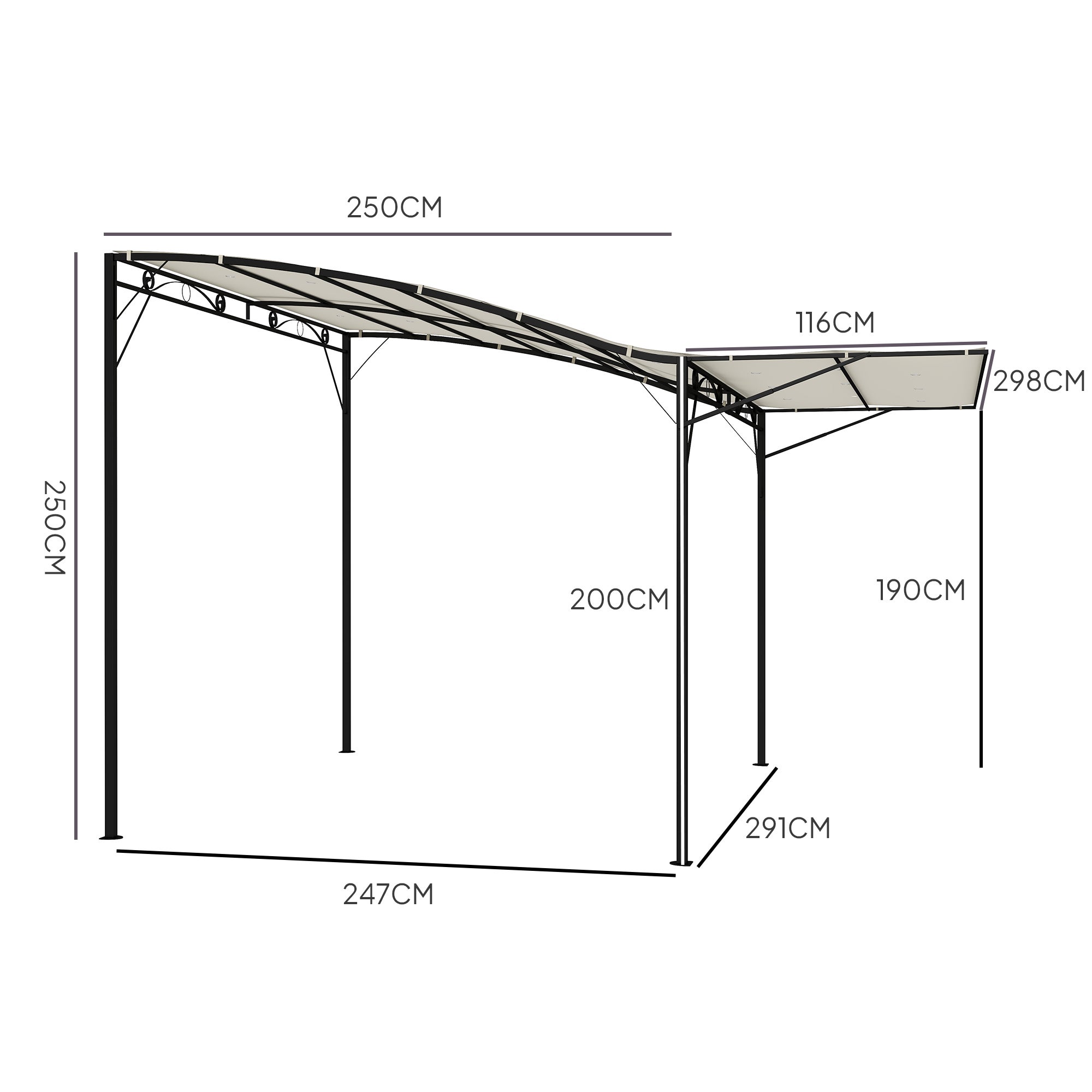 Pergola tonnelle de jardin avec auvent réglable métal époxy polyester crème - 3