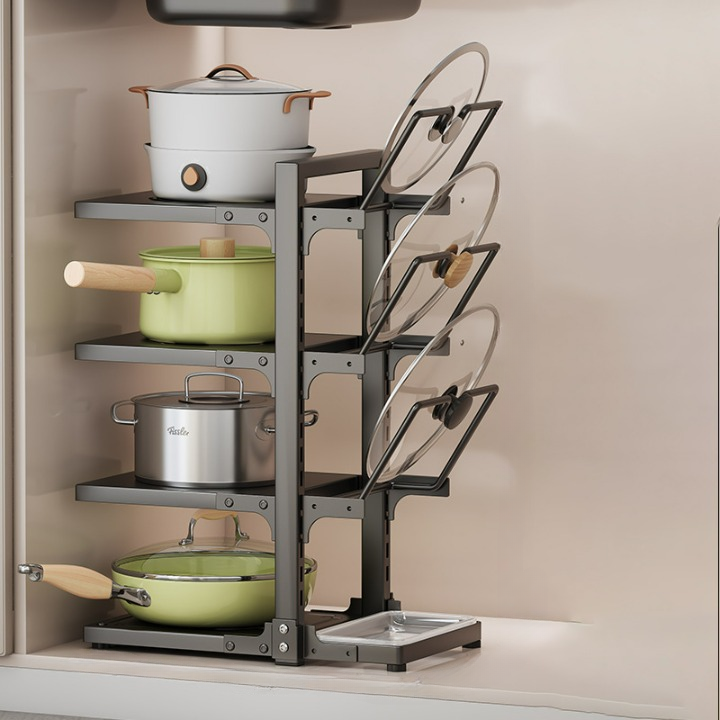 Półka kuchenna, stojak na garnki z wieloma poziomami, 4-poziomowy pojemnik na przybory kuchenne, czarny, 37*22,6*53 cm