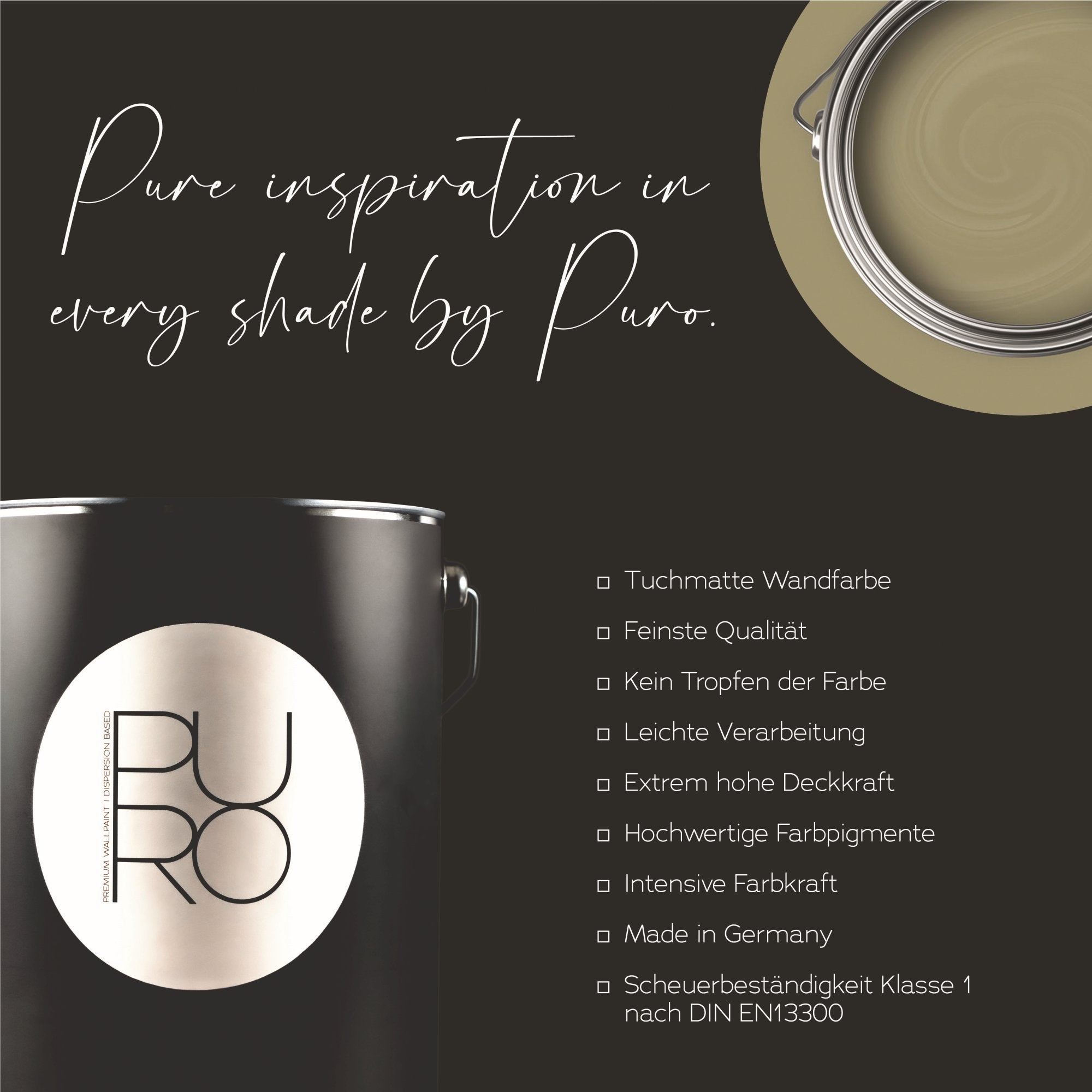 PURO Pintura mural premium c6008 - Pintura de muy alta opacidad - pintura interior mate de alta calidad en verde - 1l - 5