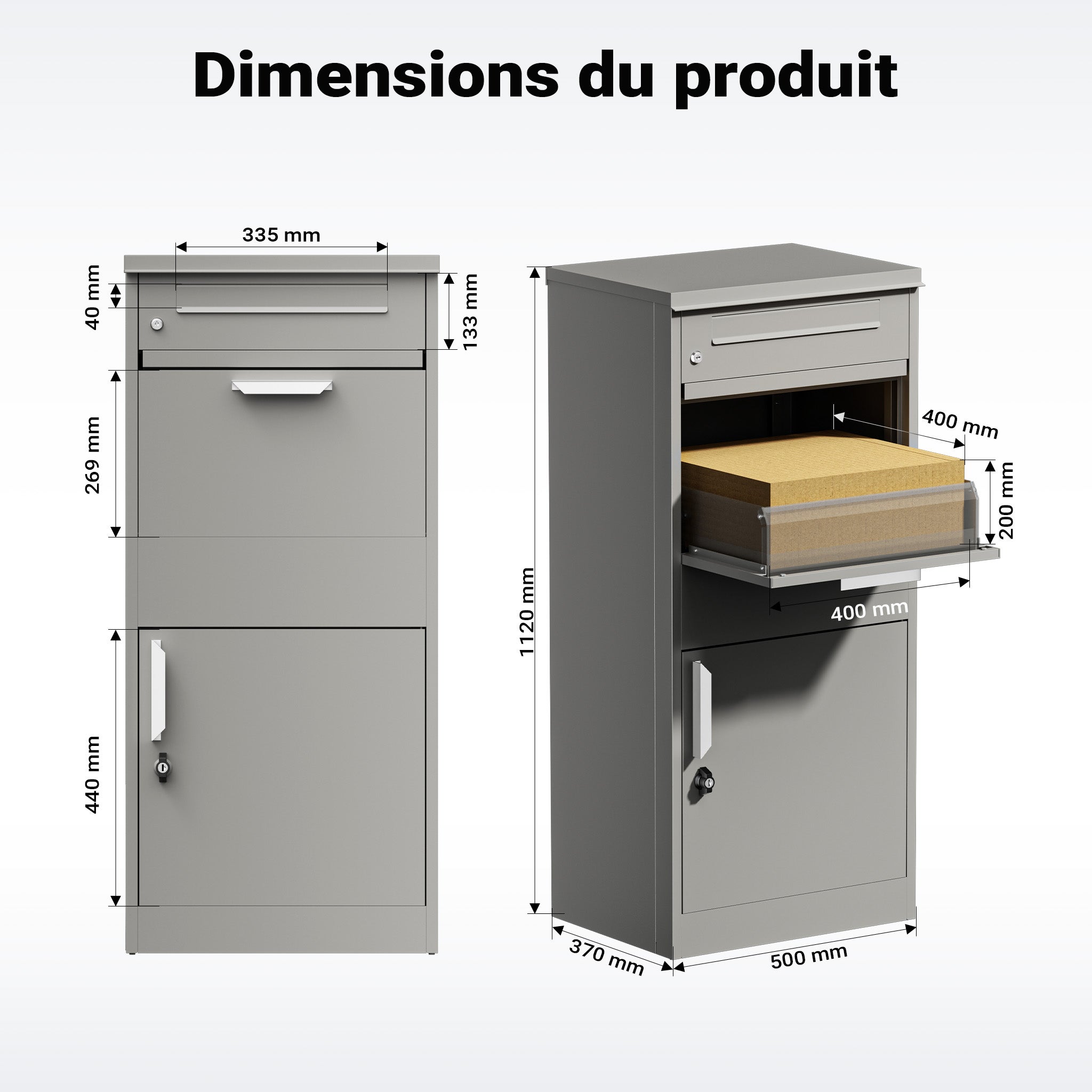 Boîte à colis verrouillable grise 500 x 370 x 1120 mm, Boîte aux lettres sur pied, pour colis max. 150 x 400 x 400 mm, Usage domestique… Wiltec - 3
