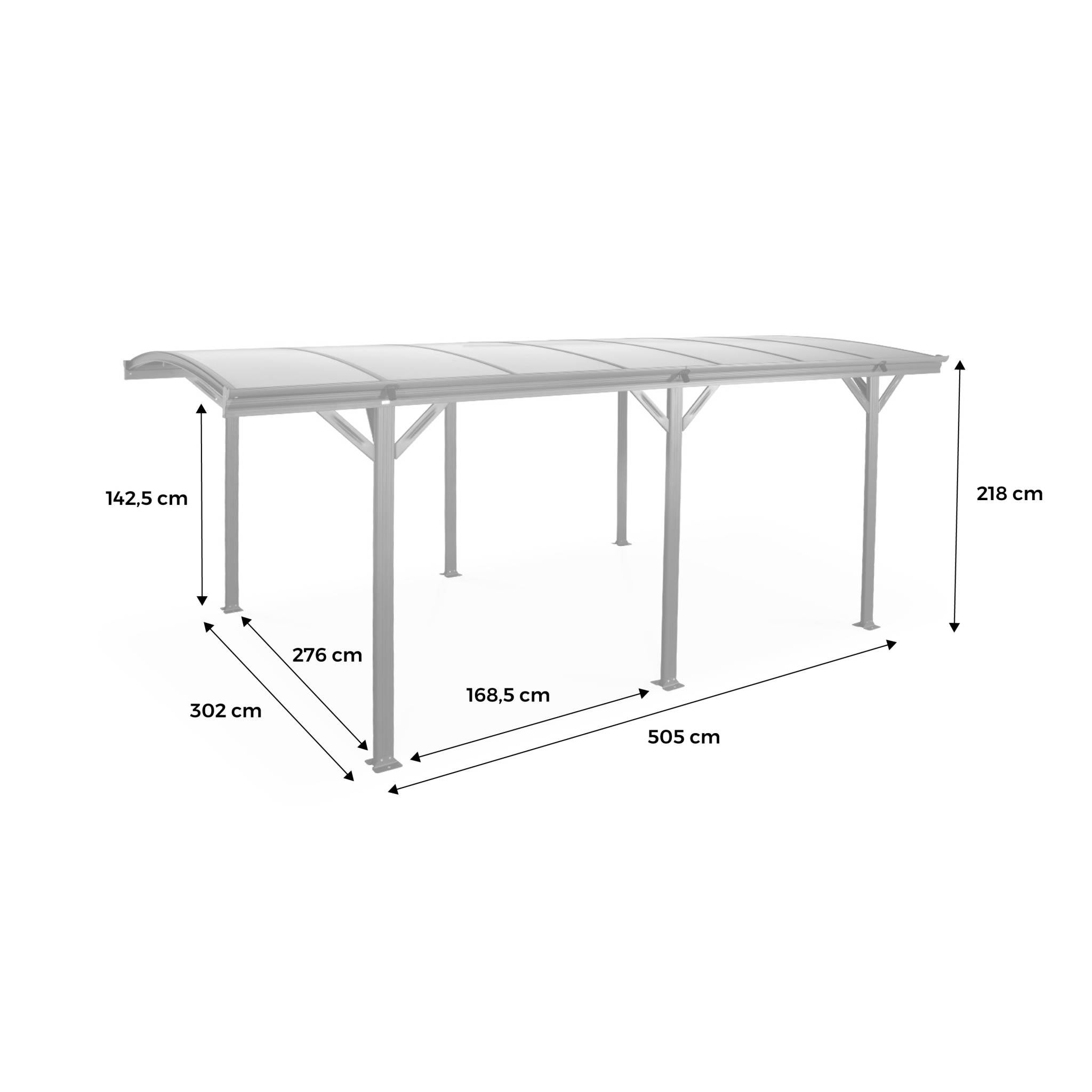 Carport de 15m² en aluminium anthracite et polycarbonate - Le Mans 5x3m - abri de voiture 500 x 300 x 220 cm LE MANS - 4