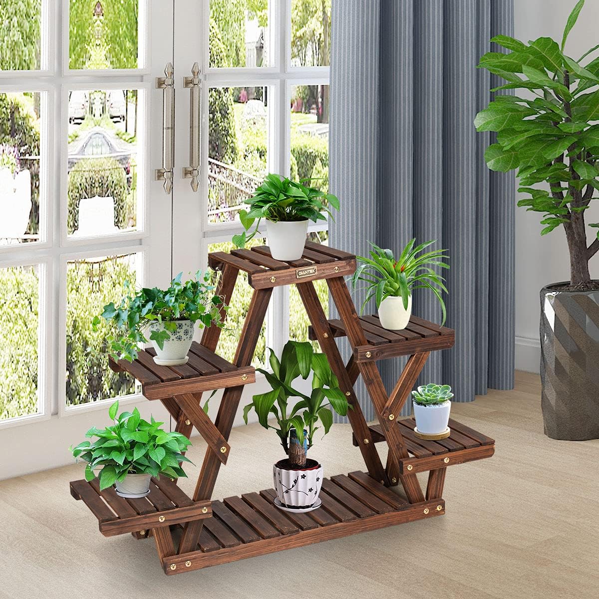 Étagère pour plantes en bois 6 tablettes 99x25x64,5cm, support plante charge 10kg - 4