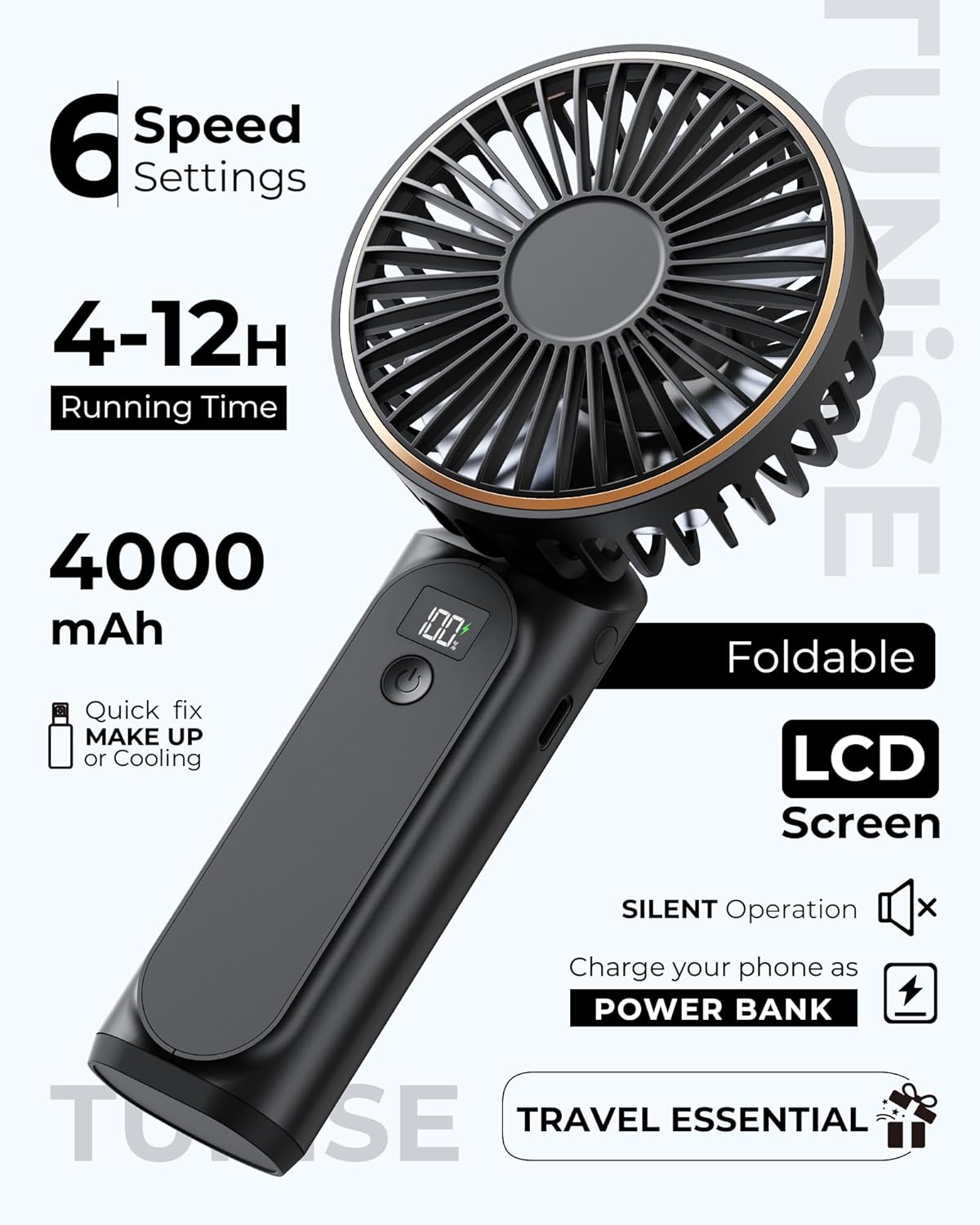 Vent puissant Mini ventilateur portable, ventilateur de poche, ventilateur Mini Handheld, ventilateur de refroidissement personnel ,USB Ventilateur de bureau pour salle de voyage Chambre ménage Super