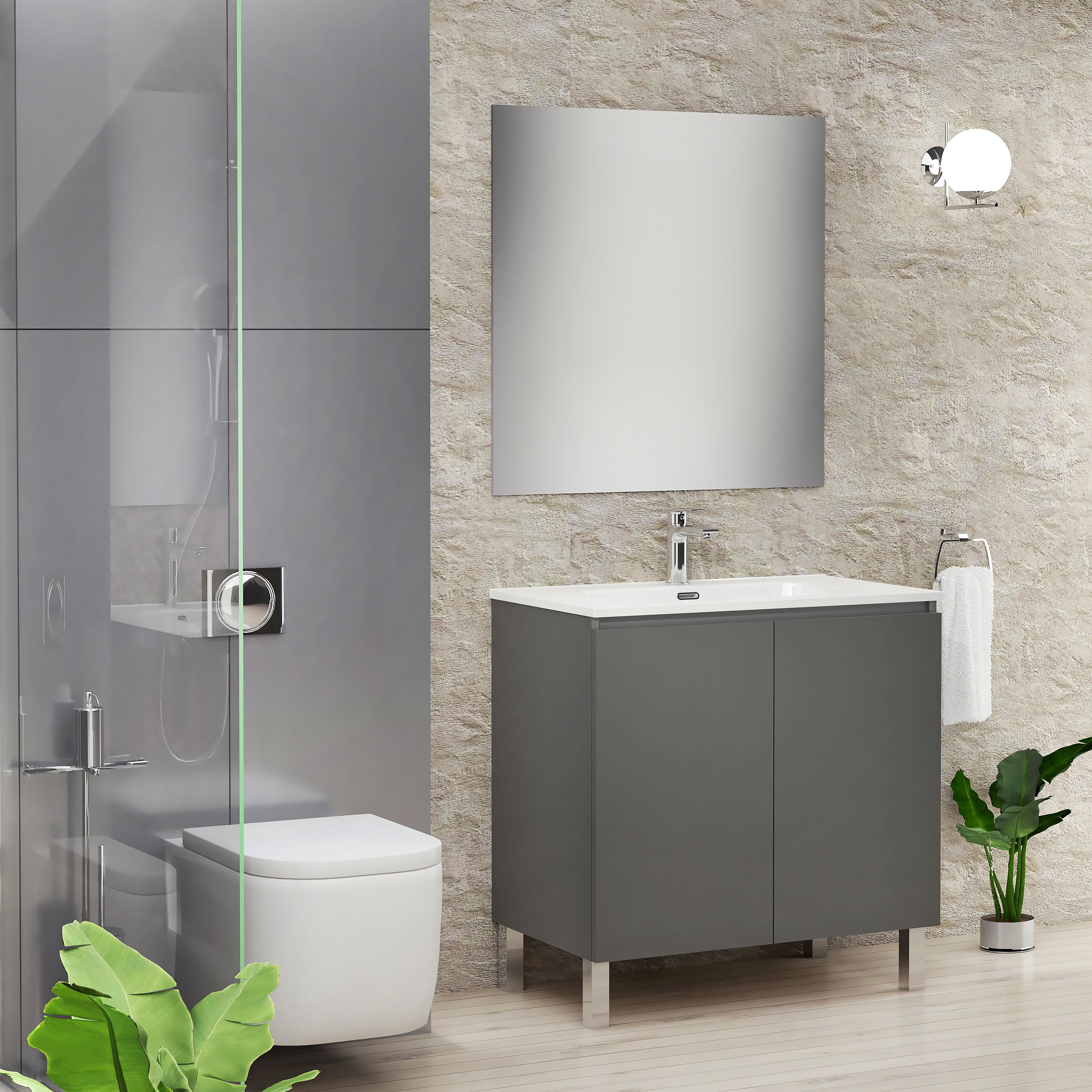 ENSEMBLE DE SALLE DE BAIN LUST | 80 CM GRIS MAT | DEUX PORTES | LAVABO ...