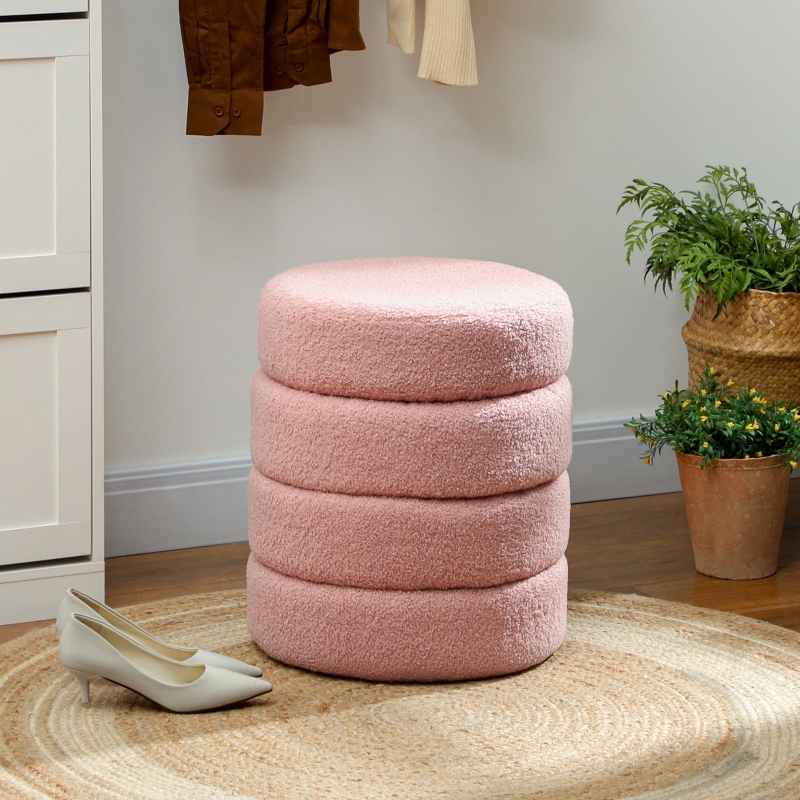Tabouret rond en peluche douce,rose,capacité 120kg,dimensions 40x45 cm - 2