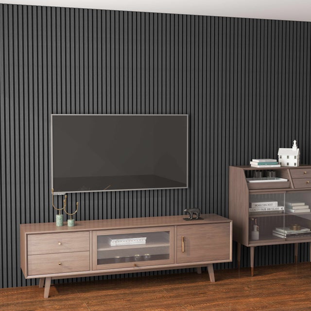 Lot de 3 panneaux muraux acoustiques décoratifs en bois MDF 260 x 30 cm, finition chêne noir, excellente isolation phonique, installation facile