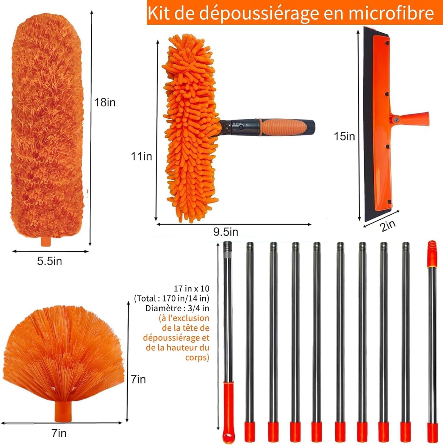 Plumeau Telescopique, Tete De Loup Telescopique avec Extension RéGlable 1,5 à 4,2 m, Balai AraignéE Tete De Loup Telescopique, Tête en Microfibre Téle - 2