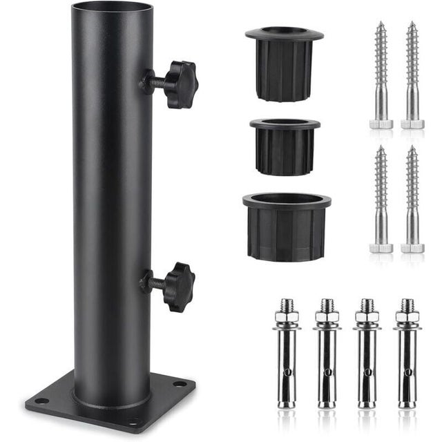 Pied Parasol, Tube de Parasol, Support Parasol Metal Réglable avec 3 Anneaux de Réduction en PVC (32/38/48mm), Tube pour Pied de Parasol
