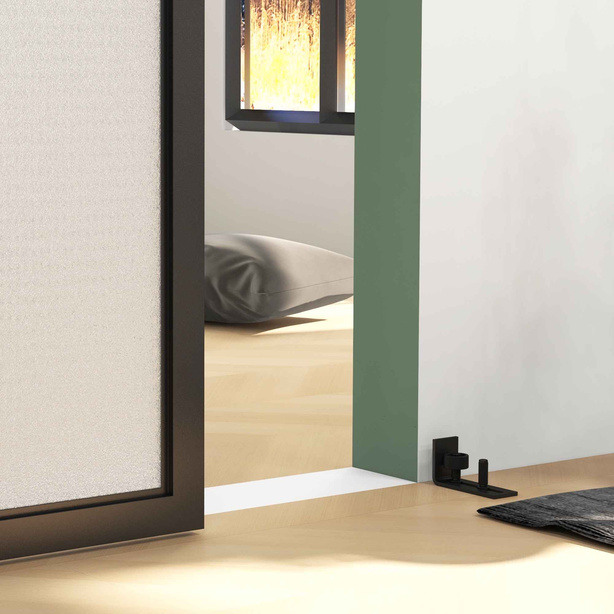 Kit Rail Porte Coulissante 244cm , Acier Carbone Noir, Antidéraillement, Roulettes, Butée, Guide Sol, Accessoires Montage - 8