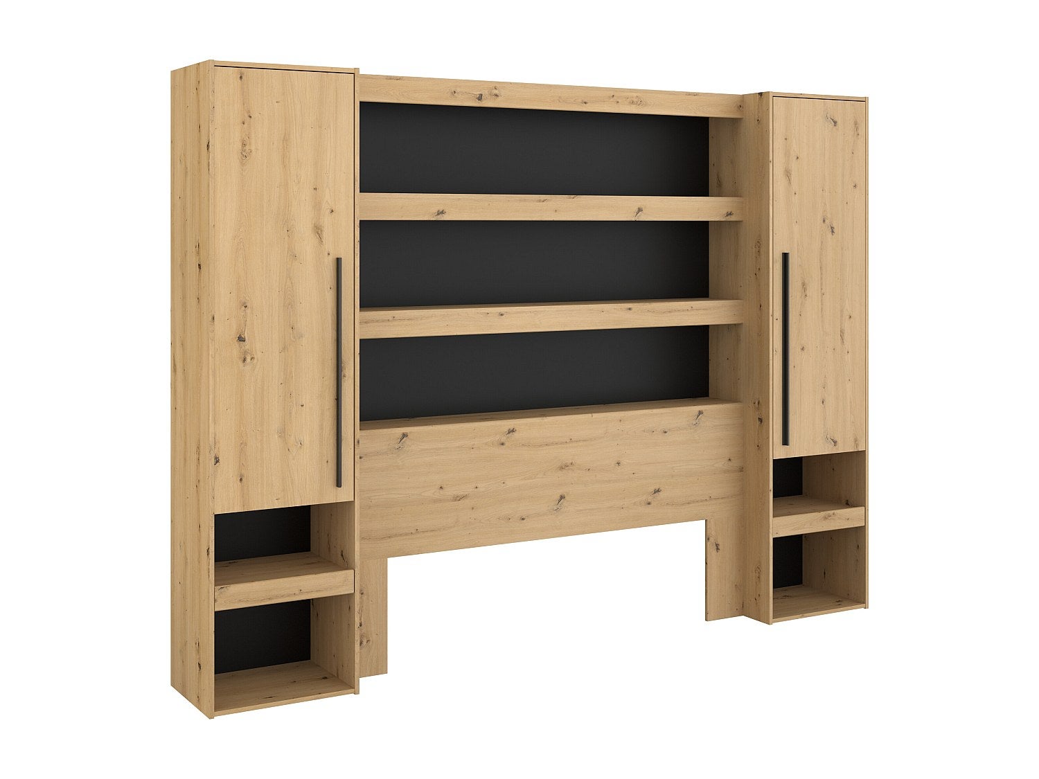 Pont de lit avec rangements et LEDs - L269 cm - Coloris : Naturel et noir - VARLY - 3
