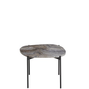 Table Basse Vintage En Marbre - Forme Ovale Allongée, Piètement Alu