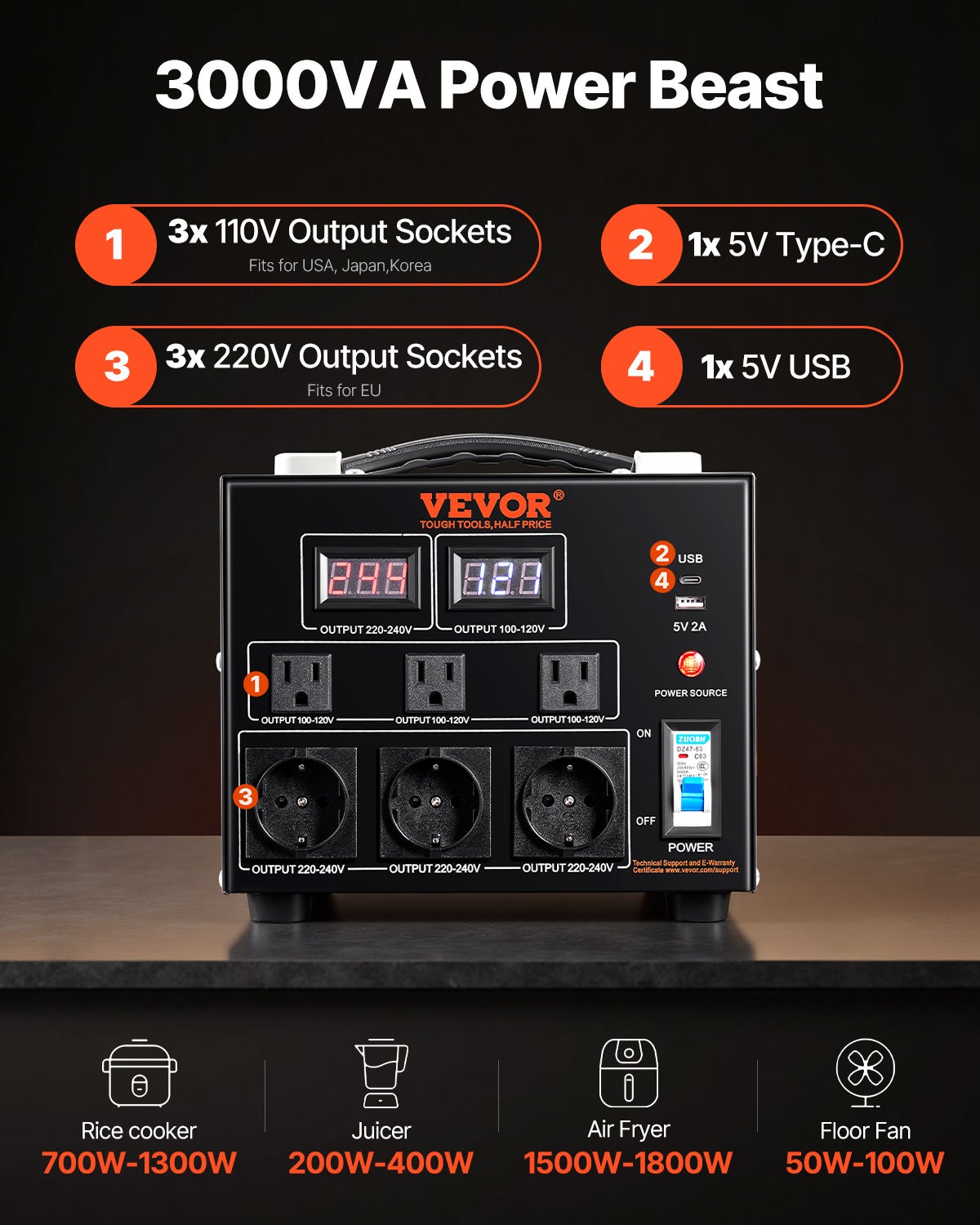 Alimentatore Convertitore 24V A 13.8V Per Auto, Inverter Di Potenza Con Protezione Da Sovratensione, Silenzioso - 3