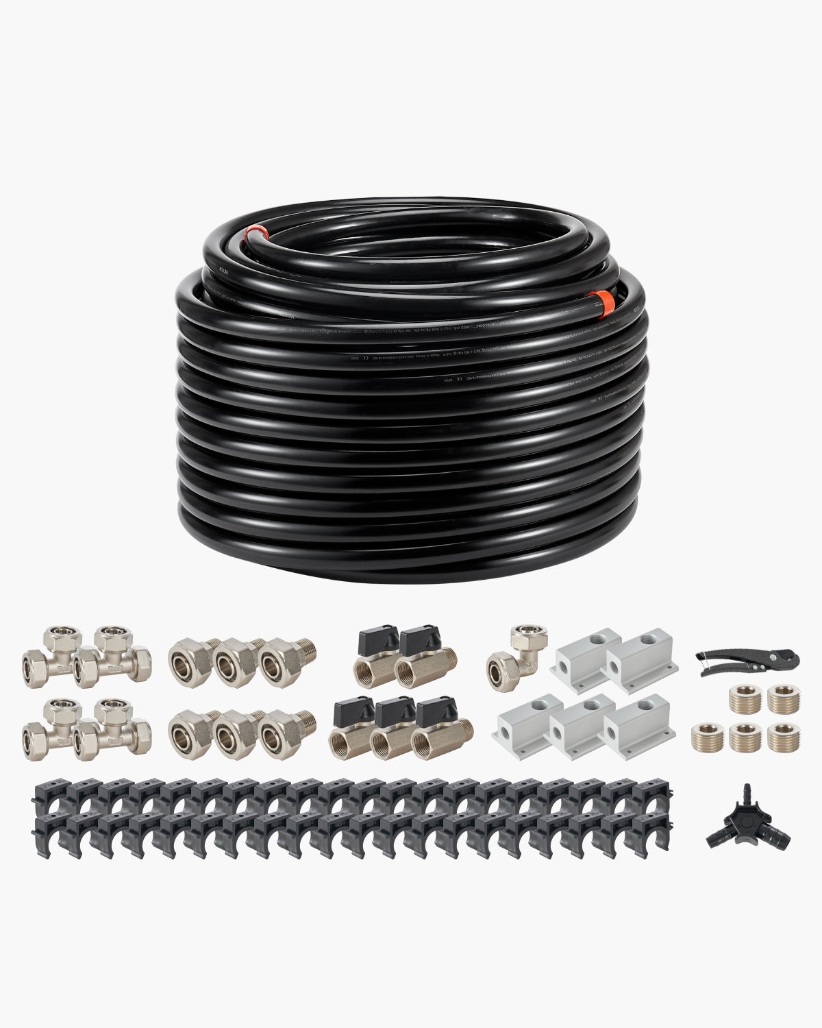 Zestaw węży sprężonego powietrza 60,96 m x 19,05 mm System przewodów powietrznych HDPE/aluminium, czarny VEVOR