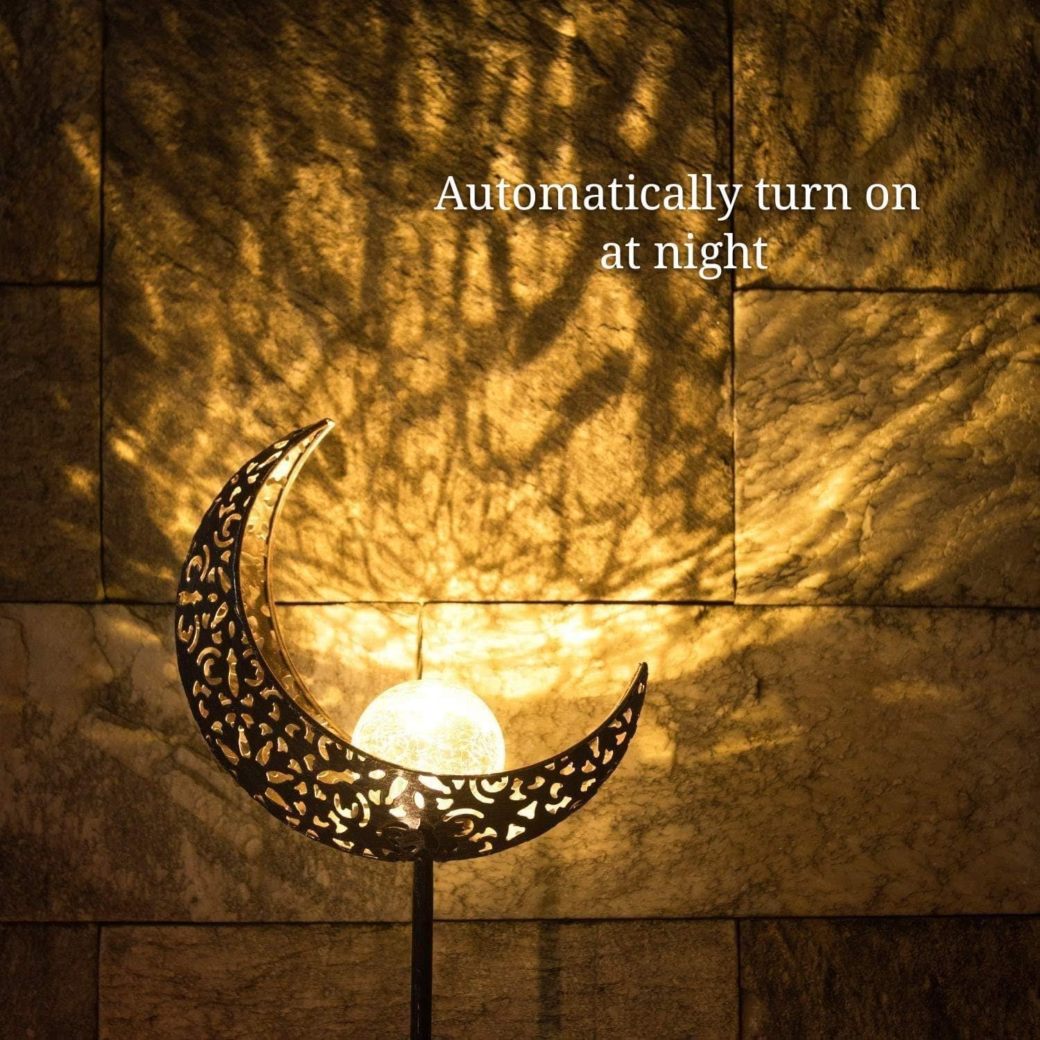 Lampe Solaire de Jardin en Forme de Lune - Boule en Verre - Décoration d'Extérieur pour Cour, Pelouse, Fée des Fleurs - Avec Piquet de Terre - 4